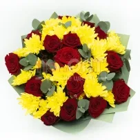 Букет № 514 с желтой хризантемой и розами — фото 53