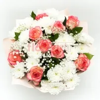 Букет № 522 с розовыми розами и белой хризантемой  — фото 41