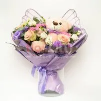 Букет № 541 фиолетовый с игрушкой  — фото 