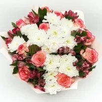 Букет № 518 с хризантемой кустовой и розами  — фото 47