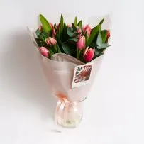 Букет № 574 из 15 розовых тюльпанов  — фото 1