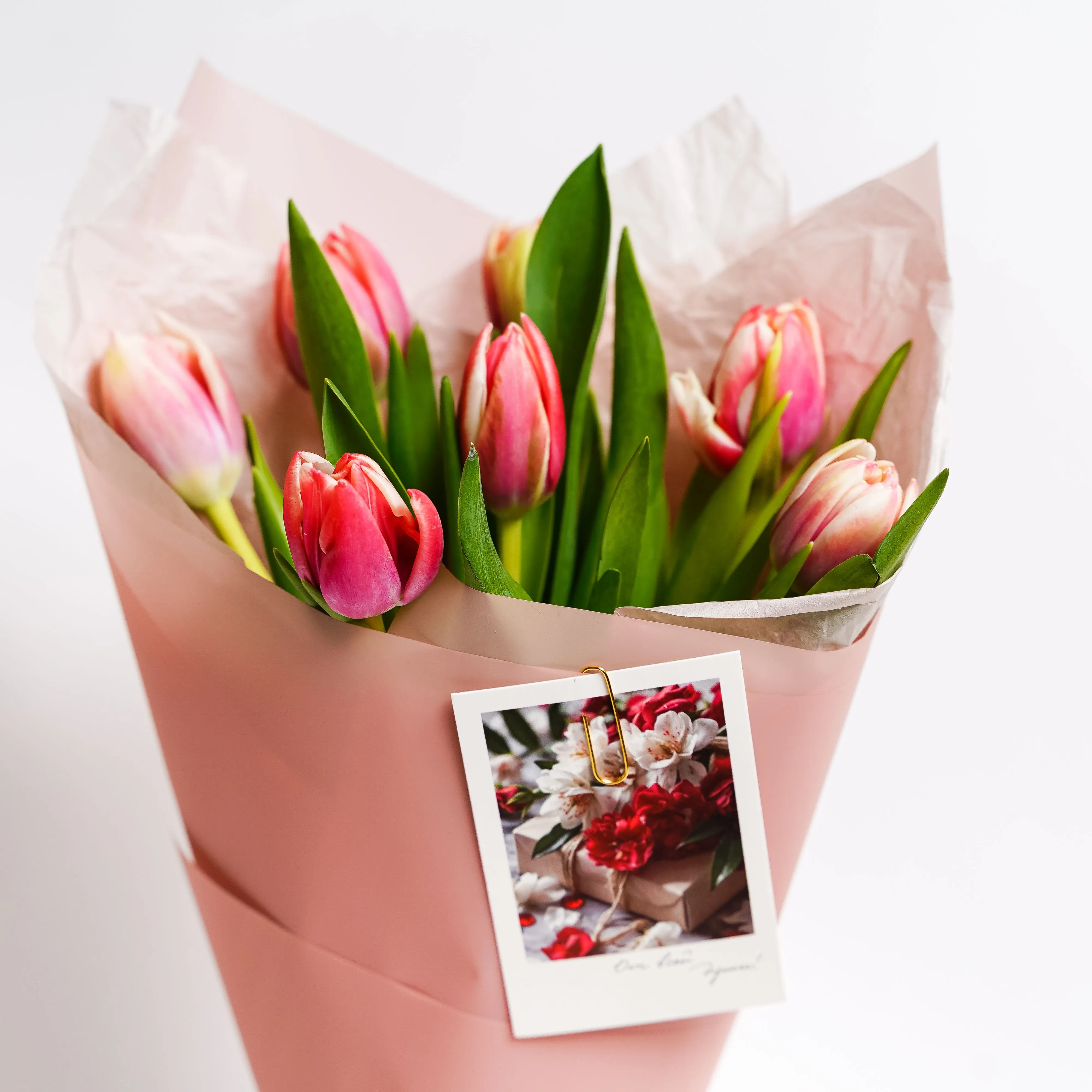 Букет № 565 с розовыми тюльпанами  — фото 21