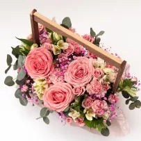 Композиция № 187 сборная в деревянном кашпо — фото 27