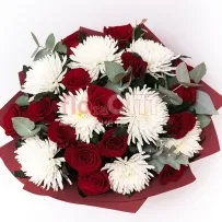 Букет № 447 с белой хризантемой и розами  — фото 71