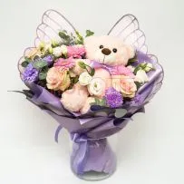 Букет № 541 фиолетовый с игрушкой  — фото 1