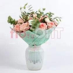 Букет № 123 из чайных роз и эустомы — фото 1