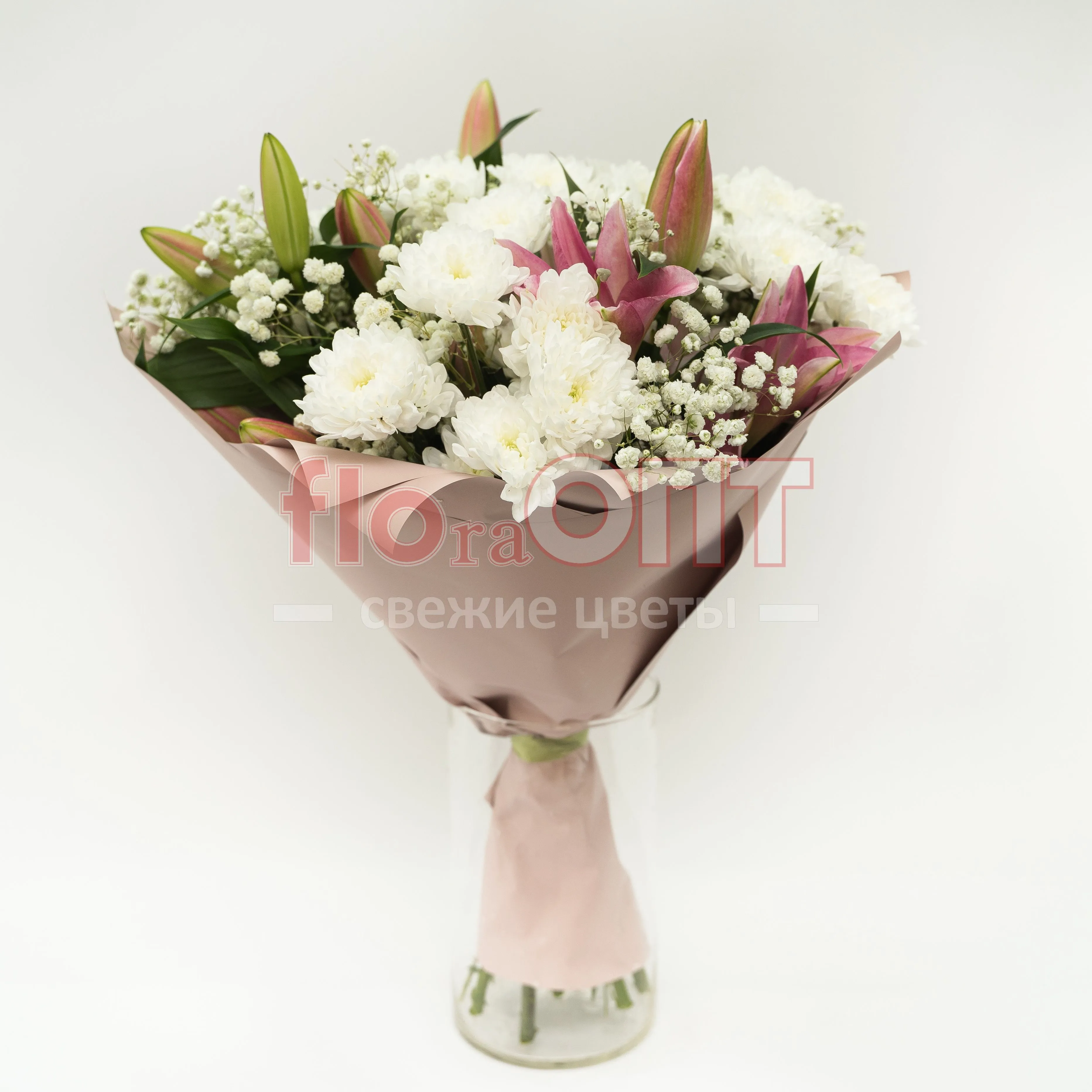 Букет № 521 с лилией и хризантемой  — фото 1