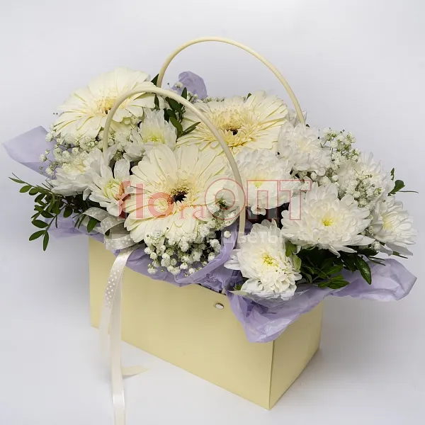Коробка № 286 с белыми герберами  — фото 1