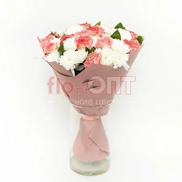 Букет № 525 с розами и хризантемой  — фото 1