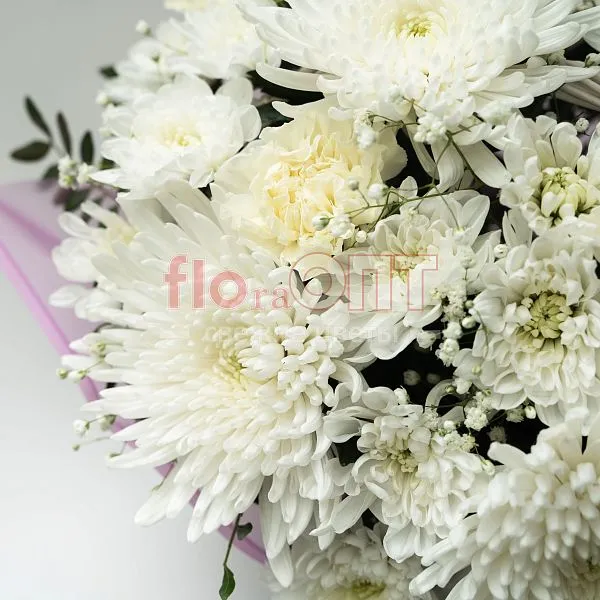 Композиция № 183 с белой хризантемой и кустовой гвоздикой  — фото 5
