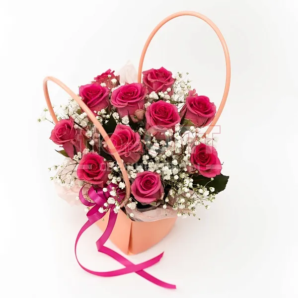 Композиция № 211 с розовыми розами в сумочке  — фото 2