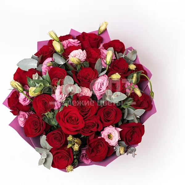 Букет № 445 с красными розами и эустомой  — фото 2