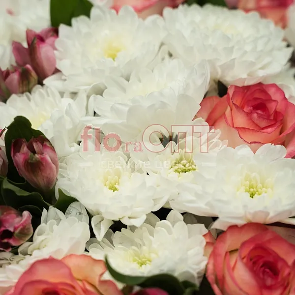 Букет № 518 с хризантемой кустовой и розами  — фото 5