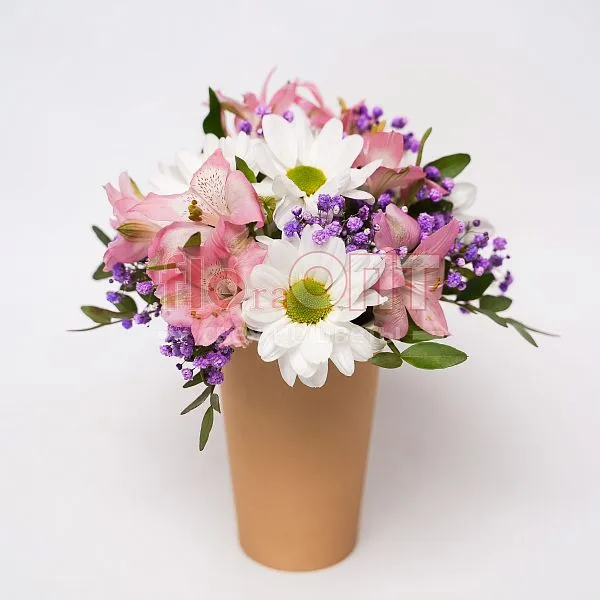 Цветочный стаканчик № 143 с розовой альстромерией  — фото 3