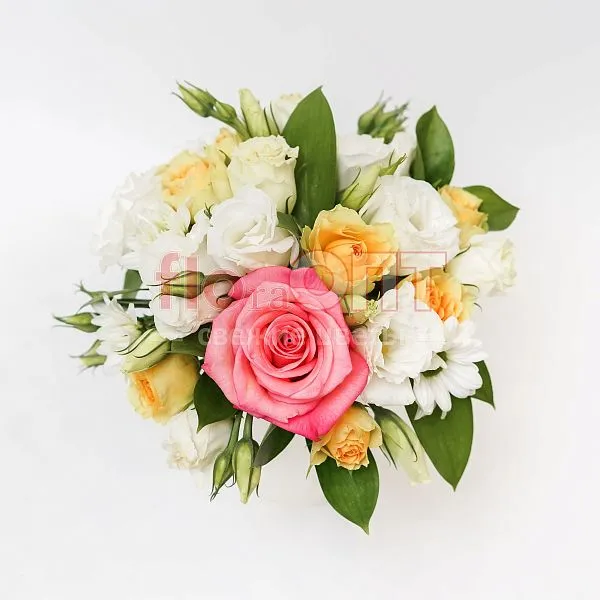 Цветочный стаканчик № 123 с розой и белой эустомой  — фото 2