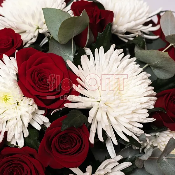 Букет № 447 с белой хризантемой и розами  — фото 3