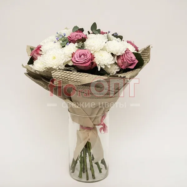 Букет № 493 с хризантемой и розами  — фото 1