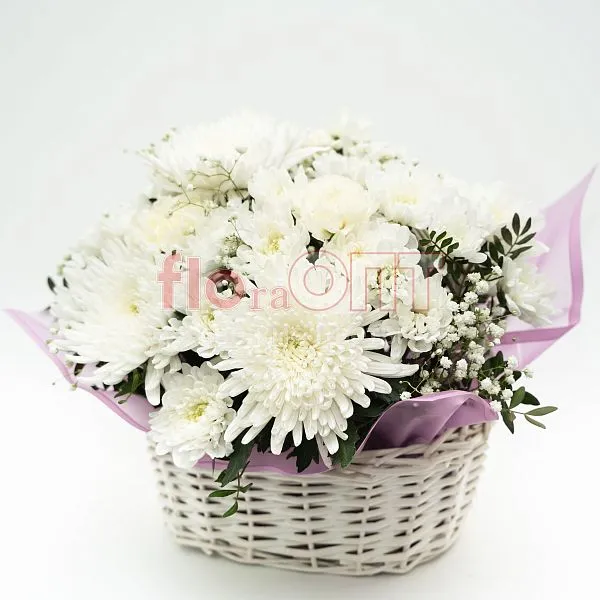 Композиция № 183 с белой хризантемой и кустовой гвоздикой  — фото 1