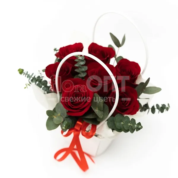 Композиция № 216 с красными розами в сумочке  — фото 2