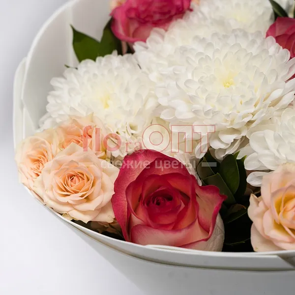 Букет № 513 с белой хризантемой и розой  — фото 4
