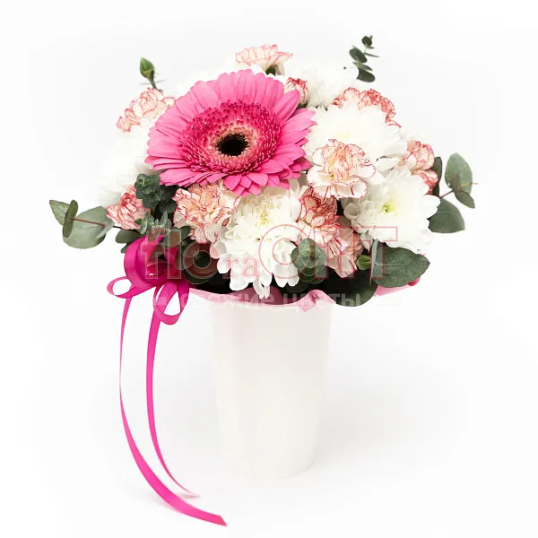 Цветочный стаканчик № 163 с розовой герберой  — фото 1