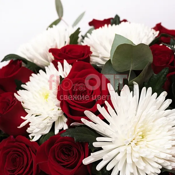 Букет № 447 с белой хризантемой и розами  — фото 5