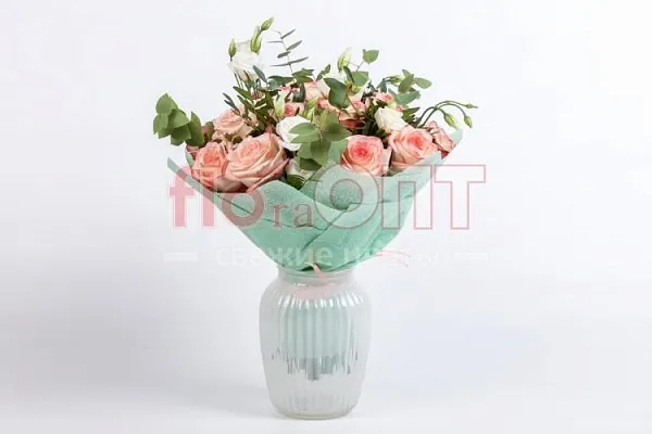 Букет № 123 из чайных роз и эустомы — фото 1