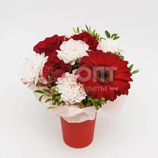 Цветочный стаканчик № 156 с красными розами  — фото 2