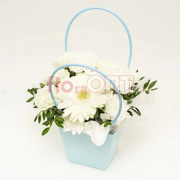 Композиция № 267 голубая с белой герберой — фото 2