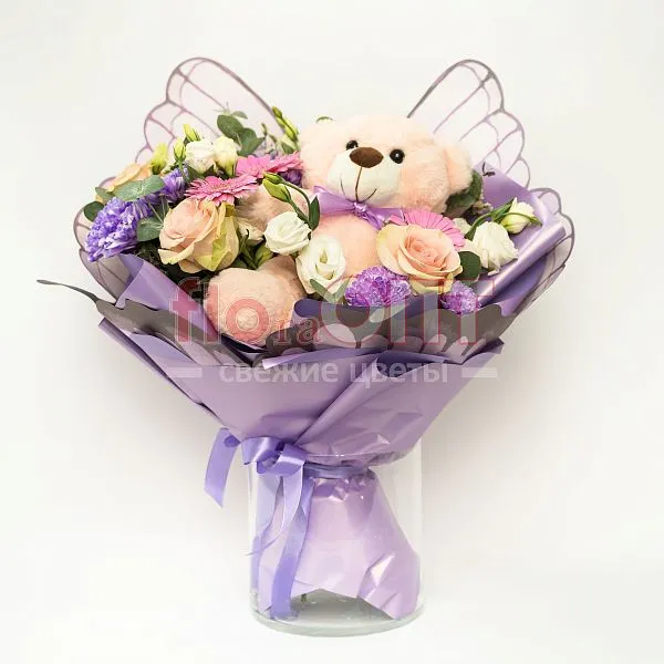 Букет № 541 фиолетовый с игрушкой  — фото 1