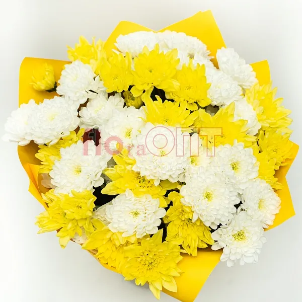 Букет № 524 с желтой и белой хризантемой  — фото 2