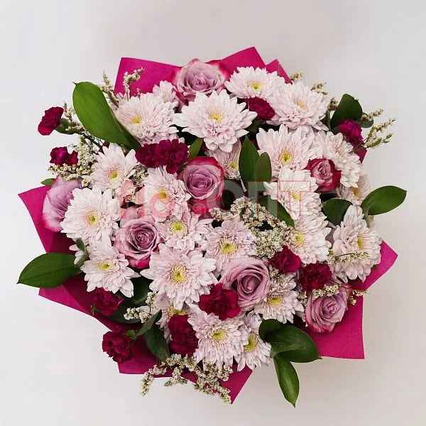 Букет № 365 с сиреневыми розами и хризантемой  — фото 2