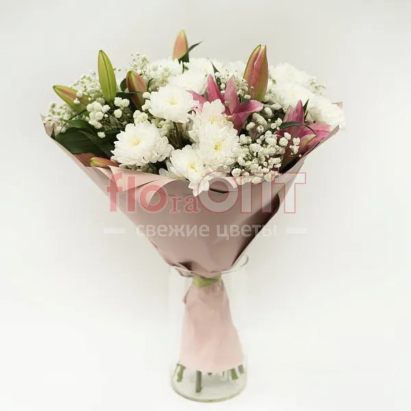 Букет № 521 с лилией и хризантемой  — фото 1