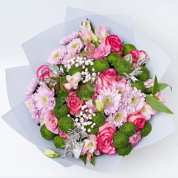 Букет № 420 с сиреневой хризантемой и розами  — фото 2