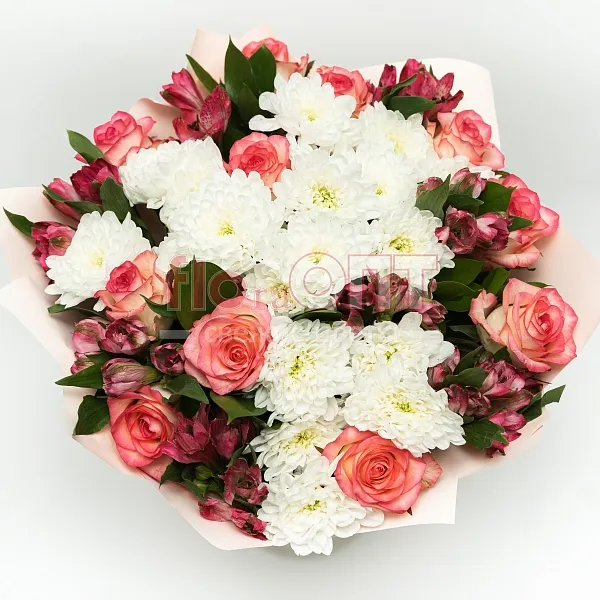 Букет № 518 с хризантемой кустовой и розами  — фото 2