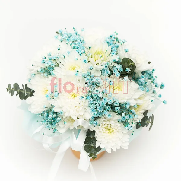 Цветочный стаканчик № 165 с хризантемой и гипсофилой  — фото 2