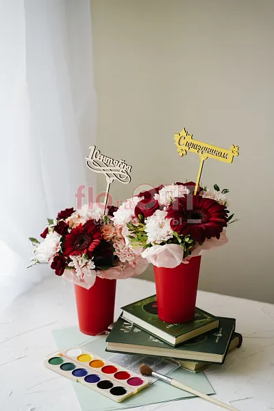 Цветочный стаканчик № 153 красный с герберой  — фото 5