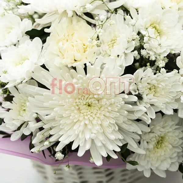Композиция № 183 с белой хризантемой и кустовой гвоздикой  — фото 3