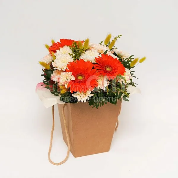 Коробка № 203 с оранжевыми герберами  — фото 1