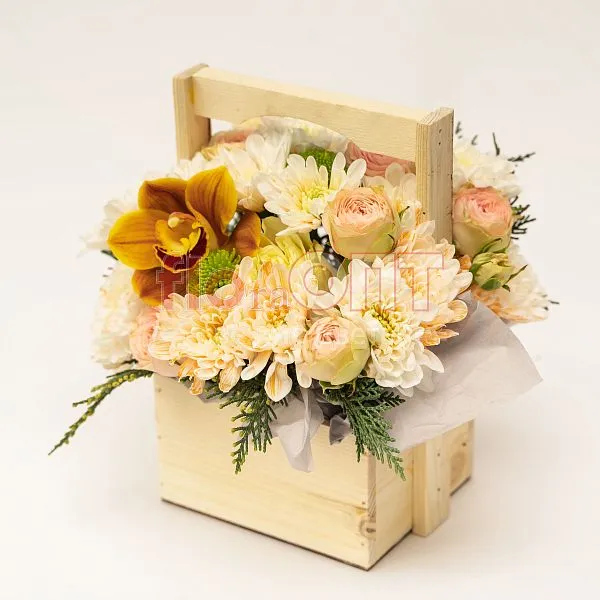 Композиция № 204 бежевая с орхидеей — фото 1