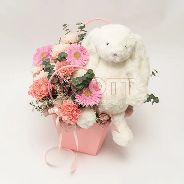 Композиция № 228 в розовой сумочке с игрушкой  — фото 3