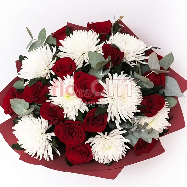 Букет № 447 с белой хризантемой и розами  — фото 2