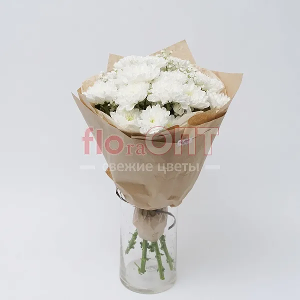 Букет № 176 с белой кустовой хризантемой  — фото 1