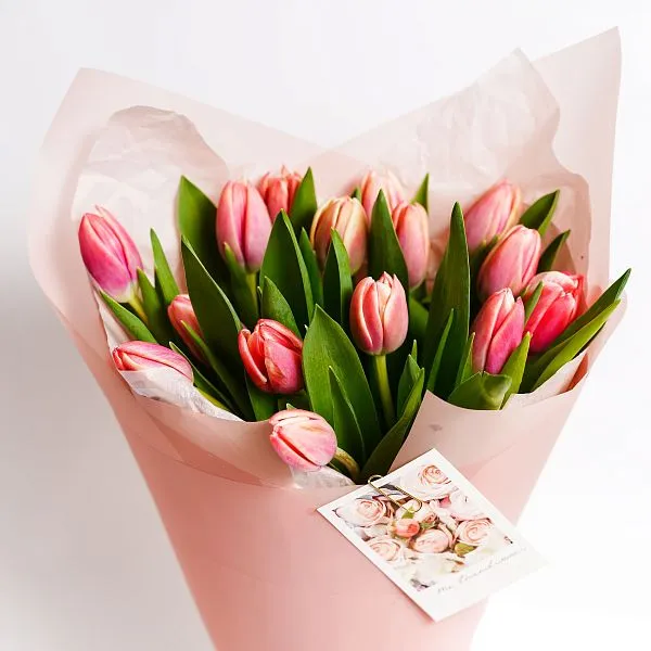 Букет № 567 из 15 розовых тюльпанов — фото 2