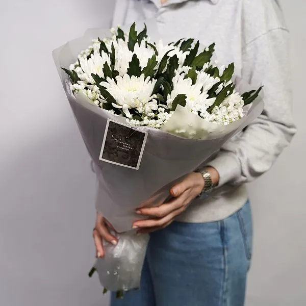 Букет № 548 с белой одиночной хризантемой  — фото 1
